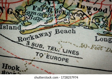 Rockaway Beach, New York. Selective focus on name. Old map fragment originally dated 1897.