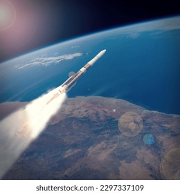 Rocket above the earth. The elements of this image furnished by NASA.