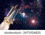 Rocket in the deep space. Galaxy and stars. The elements of this image furnished by NASA.