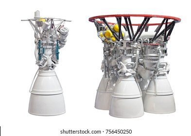 Rocket Engines, Engine With One Nozzles And Engine With Four Nozzles. Isolated On White Backgroung