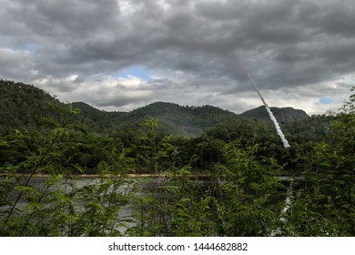 Rocket Fire in cloudy sky
