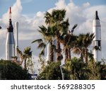 Rocket Garden surrounded by Palm Trees at Cape Canaveral, Florida USA