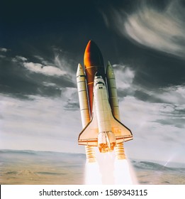 Rocket launch into dramatic sky. The elements of this image furnished by NASA.