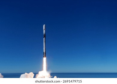 Rocket launch into open space. Elements of this image furnished by NASA. High quality photo