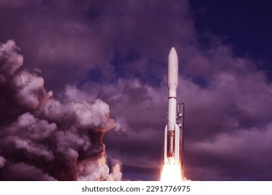 Rocket launch into outer space. Elements of this image furnished NASA. High quality photo