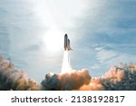 Rocket launch into space. Elements of this image furnished by NASA. High quality photo