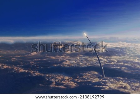 Rocket launch into space. Elements of this image furnished by NASA. High quality photo