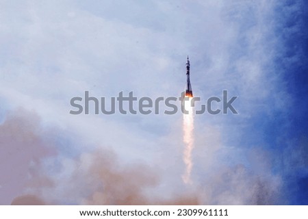 Rocket launch into space. Elements of this image furnished NASA.