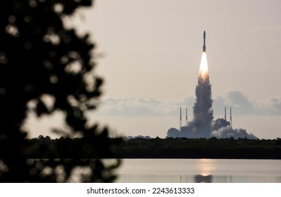 Rocket launching from rocket stage at Cape Canaveral, FL. Digitally enhanced. Elements of this image furnished by NASA. - Powered by Shutterstock