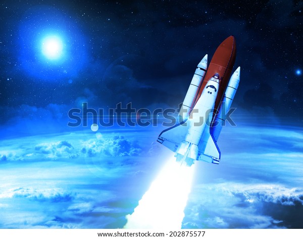 Rocket Leaving Planet Earth Elements This Stock Photo (Edit Now) 202875577