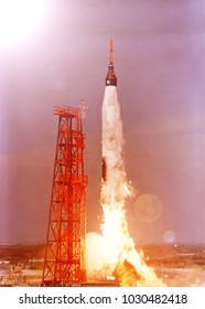 Rocket liftoff. The elements of this image furnished by NASA.