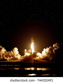 Rocket liftoff. The elements of this image furnished by NASA.