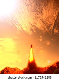 Rocket and light. The elements of this image furnished by NASA.