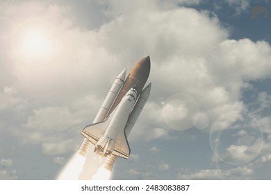   Rocket and light. The elements of this image furnished by NASA.