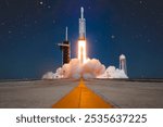 rocket lunch A SpaceX Falcon Heavy rocket carrying NASAs Europa Clipper spacecraft lifts elements of this image furnished by nasa