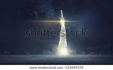 Rocket space ship . Mixed media