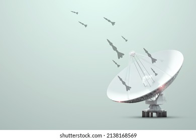 Rockets Fly Out Of The Antenna. Information War, Hybrid War, War In The Media Space. Cyber Warfare, DDoS Attack, Fakes, Hackers And Cybercrime, Phishing, Propaganda