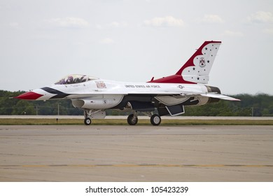 ROCKFORD, IL - JUNE 3: U.S. Air Force Thunderbirds Fighter Jet In Preparation To Takeoff At The Annual Rockford Airfest On June 3, 2012 In Rockford, IL