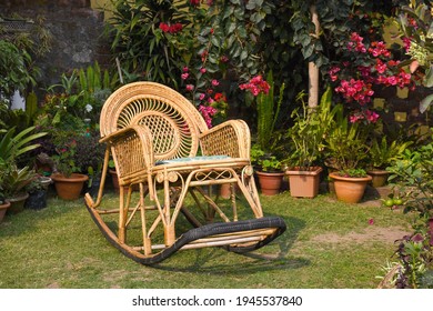 Rocking Chair, Cane Furniture In Garden