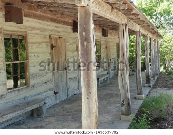 Rocking Chair On Porch Log Cabin Buildings Landmarks Stock Image