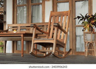 Rocking chairs on the front porch in the morning