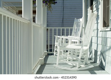 Rocking Chairs On A Porch. Stonington, Connecticut