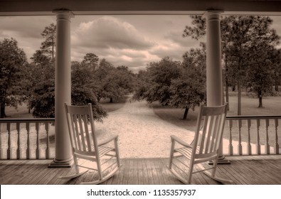 Rocking Chairs On Southern Porch In Sepia