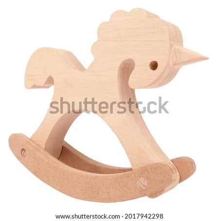 Rocking unicorn wooden toy vintage childhood item isolated on white background