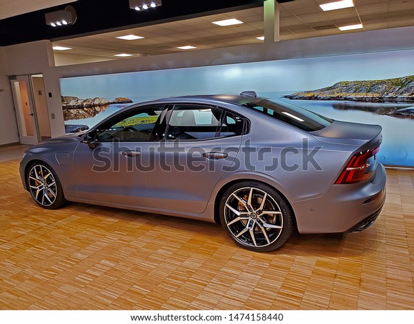 ROCKLEIGH, NEW JERSEY - AUGUST 8, 2019: A limited\
edition 2019 Polestar Engineered Volvo S60 T8 painted in matte\
gray. Included are 20\