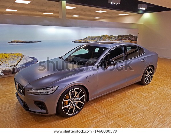 ROCKLEIGH, NEW JERSEY - JULY 12, 2019: A limited\
edition 2019 Polestar Engineered Volvo S60 T8 painted in matte\
gray. Included are 20\