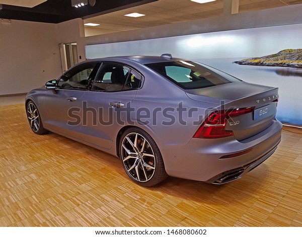 ROCKLEIGH, NEW JERSEY - JULY 12, 2019: A limited\
edition 2019 Polestar Engineered Volvo S60 T8 painted in matte\
gray. Included are 20\