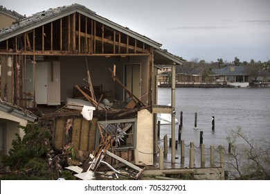 Rockport, Texas - August 28, 2017 - Extensive property damage caused by Hurricane Harvey.