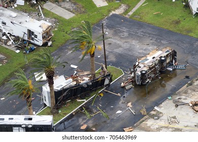 Rockport, Texas - August 28, 2017: An aerial view of damage caused by Hurricane Harvey