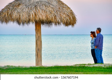 Rockport, Texas / USA - 7  April 2019:
Unidentified People Enjoying A Beautiful Sunset At The Beach.