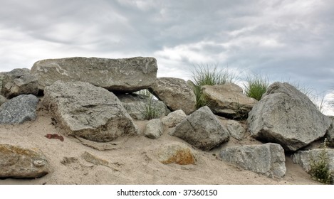 Rocks against dramatic cloudy sky