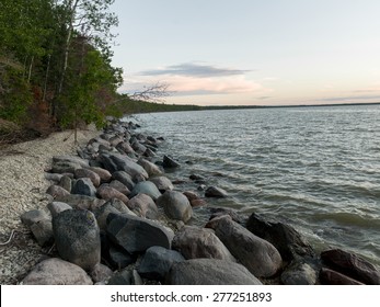 Rocks along shoreline, Lake Winnipeg, Riverton, Hecla Grindstone Provincial Park, Manitoba, Canada