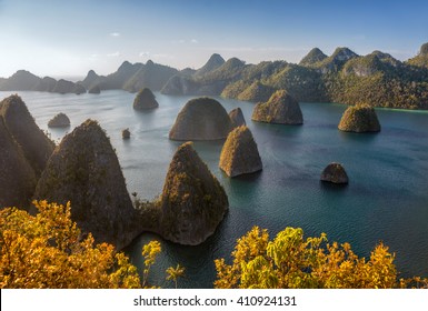 Rocks Around The Island Vayag (archipelago Of Raja Ampat). Indonesia