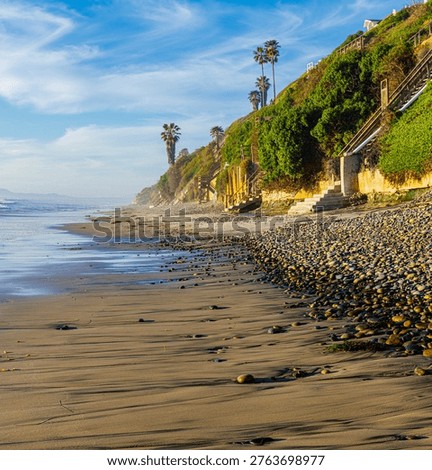 Rocks Below The Steep Cliffs to Grandview Surf Beach, Encinitas, California, USA