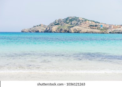 Rocks by the Mediterranean sea on the island of Ibiza in Spain, holiday and summer scene