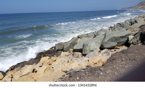 Rocks By The Pacific Coastline In Mussel Rock Park