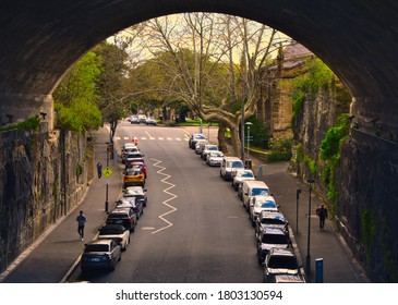 The Rocks NSW Australia 08 24 2020:Archway Under The Sydney Harbour Bridge Road Way At The Rocks NSW