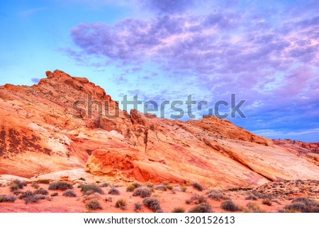 Rocks on fire at sunrise in scenic Valley of Fire State Park, Nevada