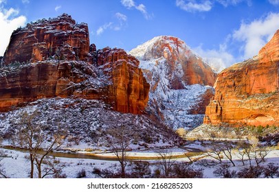 Rocks of the red canyon in the snow. Snow in red rock canyon. Snowy canyon red rocks. Red rock canyon in snow landscape - Shutterstock ID 2168285203