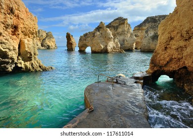 Rocks And Rocky Beach In Portugal, Lagos