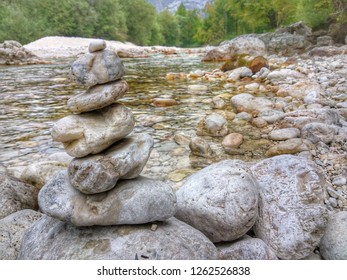 Rocks Stacked On The Coast Of Sava Dolinka River