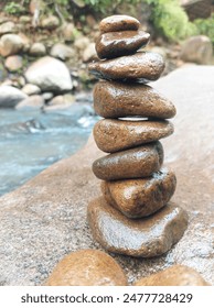 Rocks stacking in a river