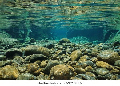 Rocks underwater on riverbed with clear freshwater, Dumbea river, Grande Terre, New Caledonia - Shutterstock ID 532108174