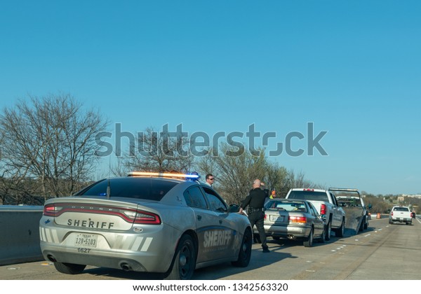 Rockwall, TX / Dallas -\
March 18 2019: Car wreck on Hwy 66 bridge connecting Rowlett Texas\
and Rockwall TX
