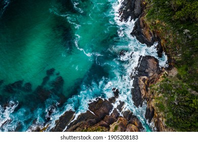 Rocky Australian Beach With Azure Water From Above View