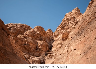 Rocky Canyon in Blue Sky in Jordan. Beautiful Stone Formation in Petra. - Powered by Shutterstock